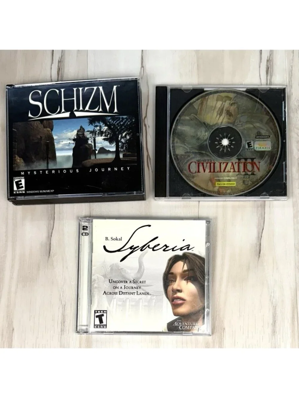 VTG Lot 3 PC CD-Rom Video Games B Sokal Syberia Schizm Sid Meier's Civilization
